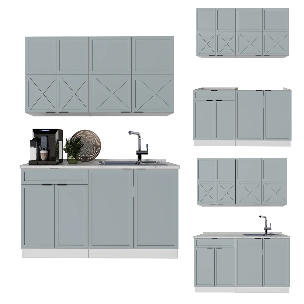 Ligne de cuisine Fame-Line 235cm, PT Anthracite bleu foncé brillant/blanc Vicco - Maison
