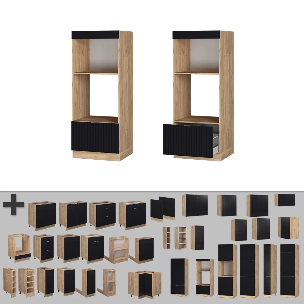 Nahaufnahme von Mikrowellenschrank in Schwarz gestreift, zeigt Textur/Details