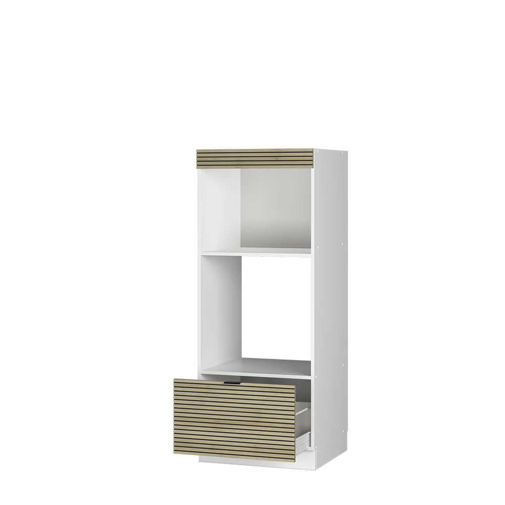 Mikrowellenschrank in Eiche Paneel, dargestellt im Ambiente mit Dekoration