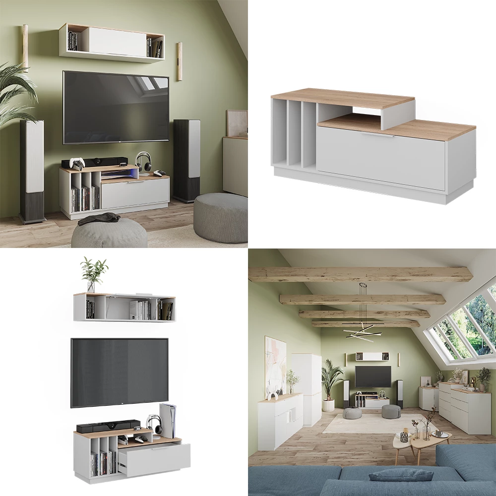 Lowboard Betti Weiß/Sonoma 120 x 49.9 cm mit 1 Tür livinity®