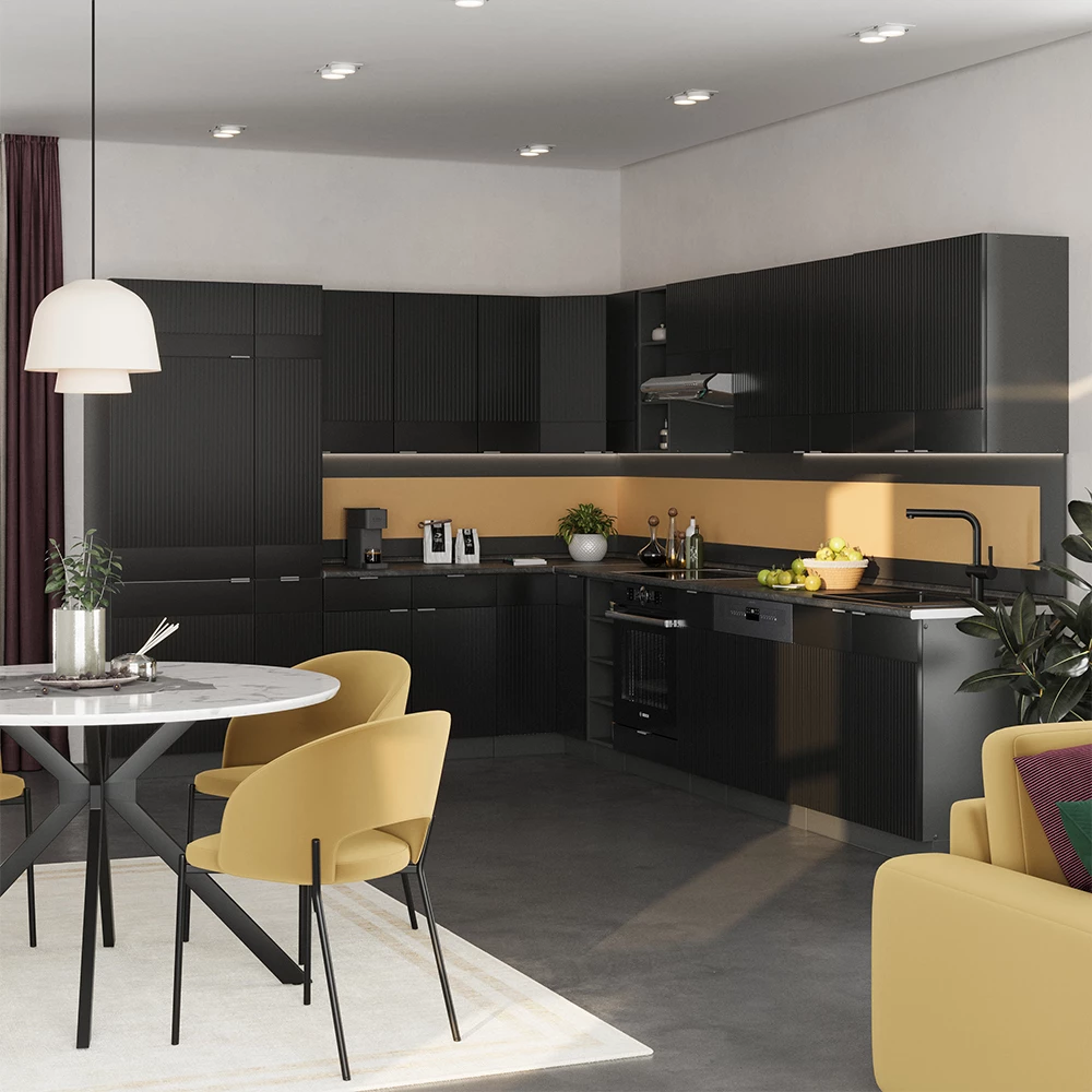 Bucătărie de colț in Dungi negre/antracit on white background