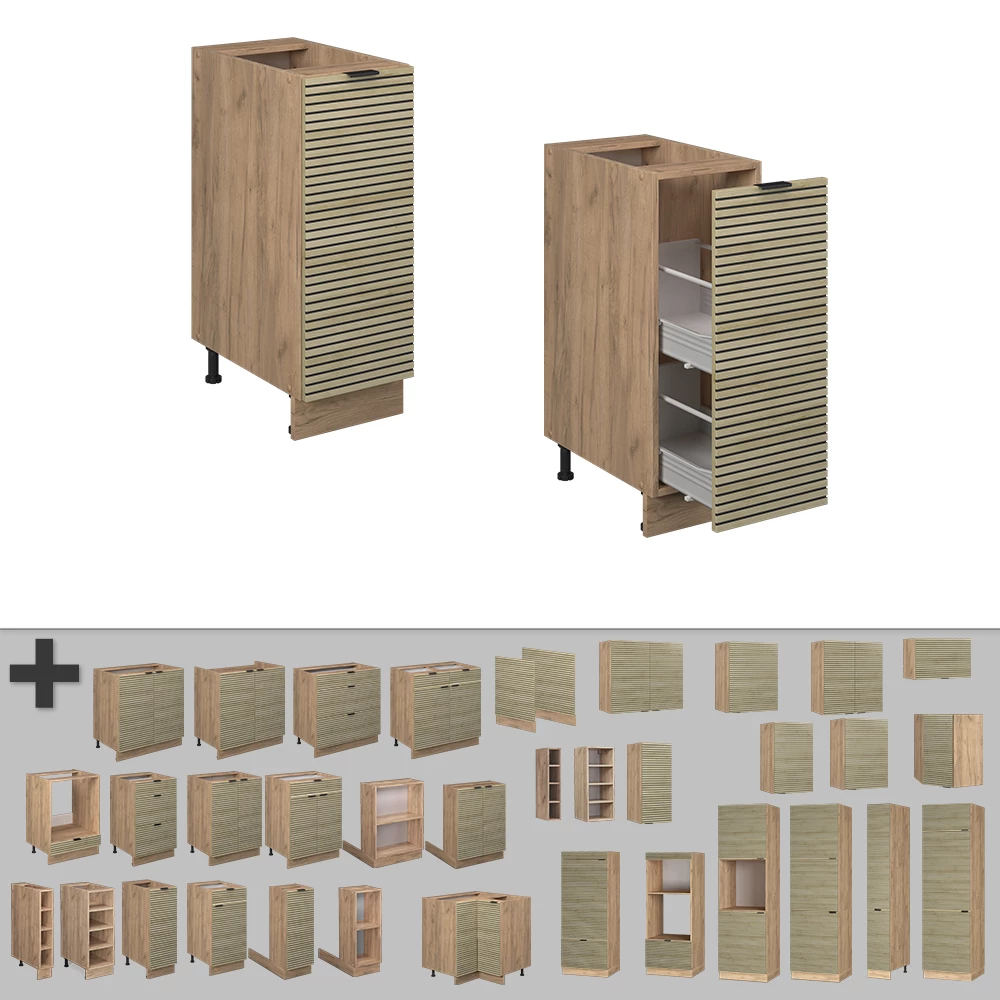 Nahaufnahme von Apothekerschrank in Eiche Paneel, zeigt Design- und Oberflächendetails