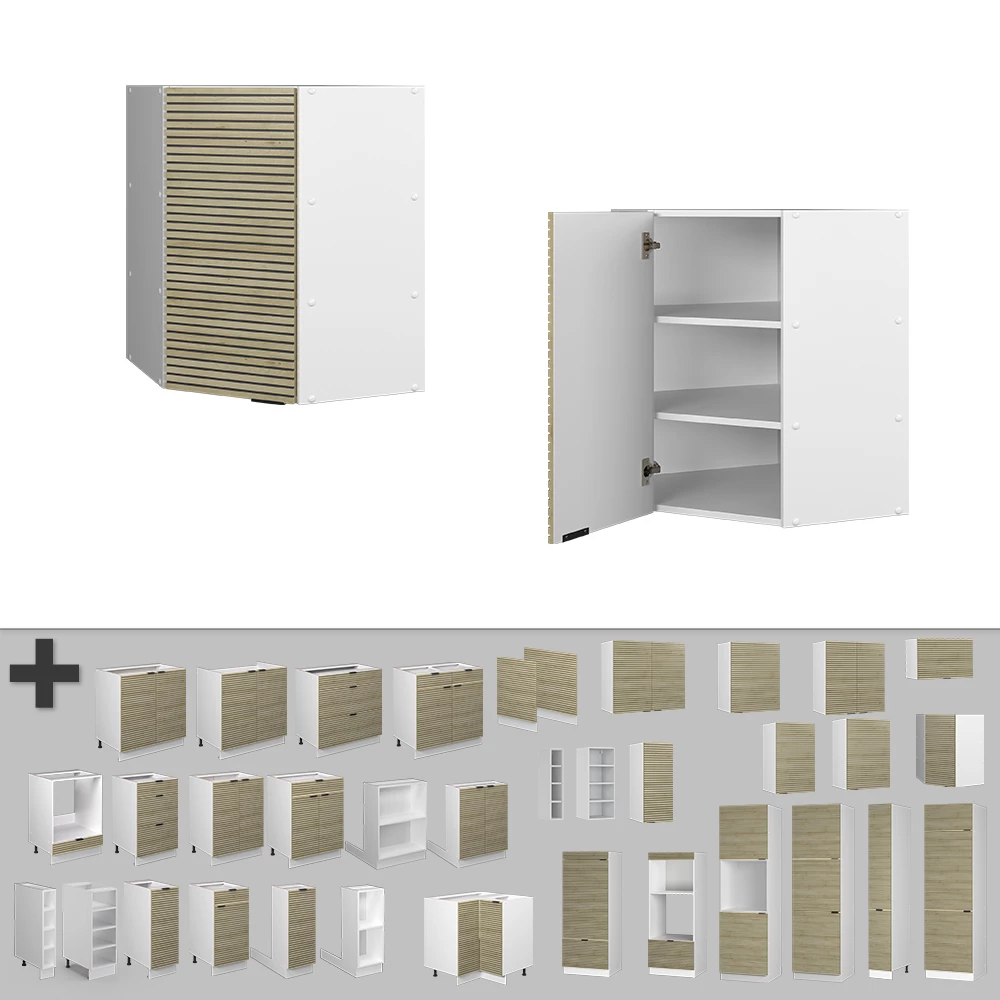Nahaufnahme von Küchenschränke  in Eiche Paneel, zeigt Design- und Oberflächendetails