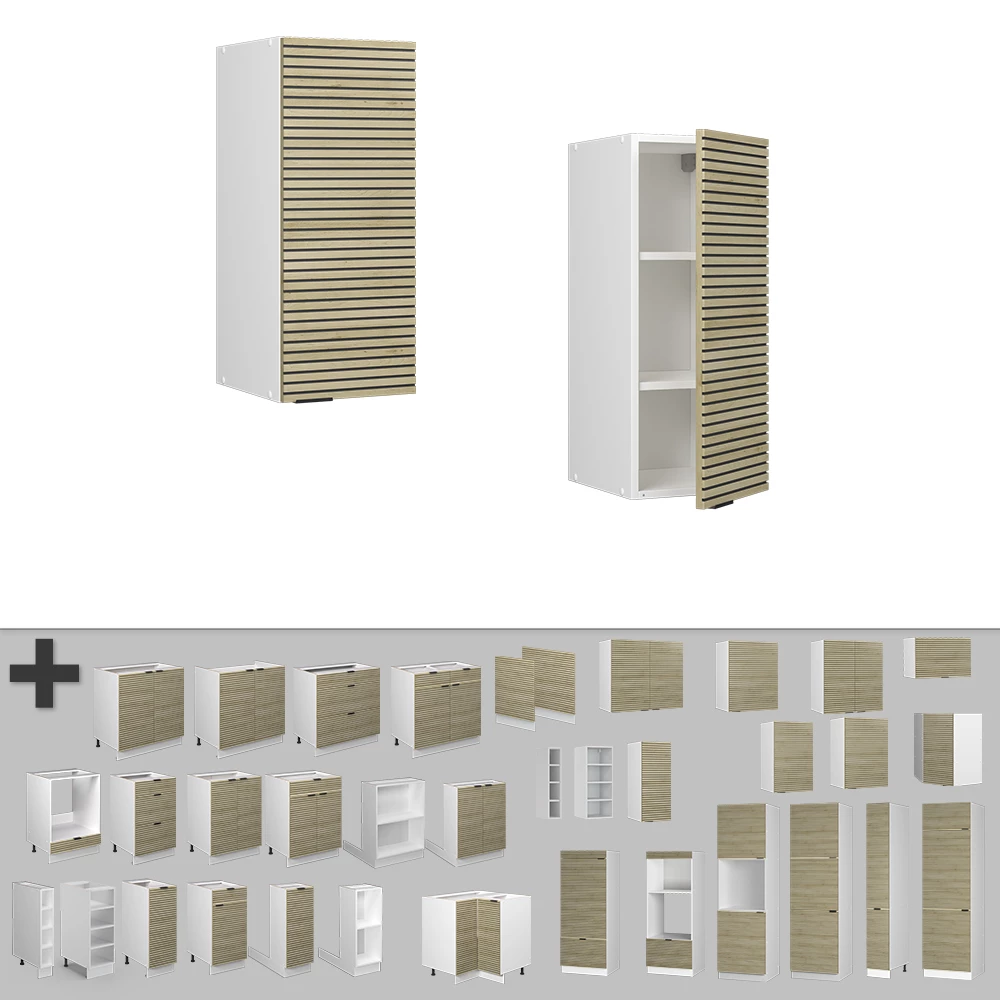 Nahaufnahme von Küchenschränke  in Eiche Paneel, zeigt Textur/Details