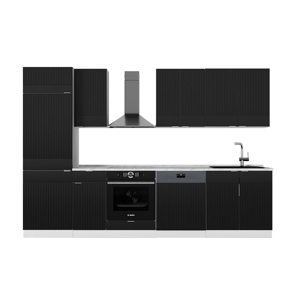 Konyhabútor Fekete csíkos/fehér színben fehér háttéren