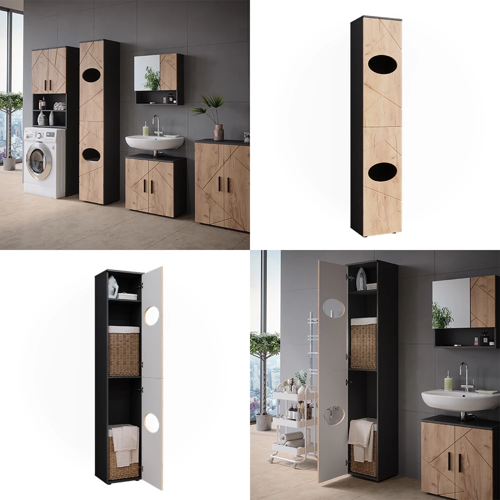 Vicco Wäscheschrank Anthrazit/Goldkraft Eiche 37.2 x 192 cm, Irma