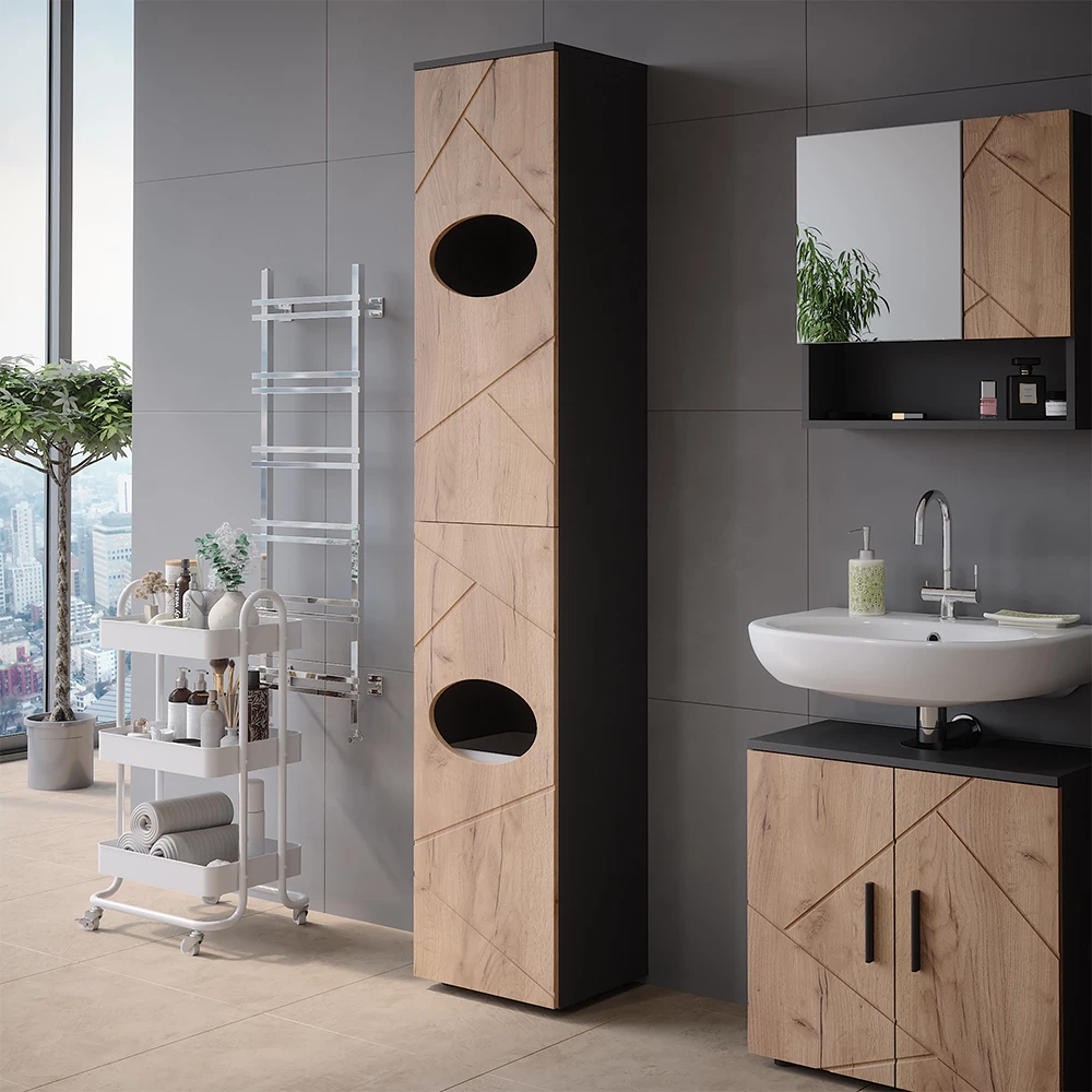 Vicco Wäscheschrank Anthrazit/Goldkraft Eiche 37.2 x 192 cm, Irma