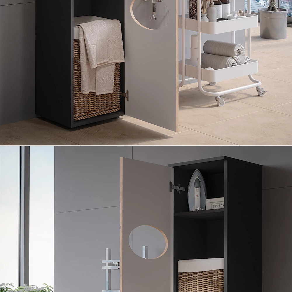 Vicco Wäscheschrank Anthrazit/Goldkraft Eiche 37.2 x 192 cm, Irma