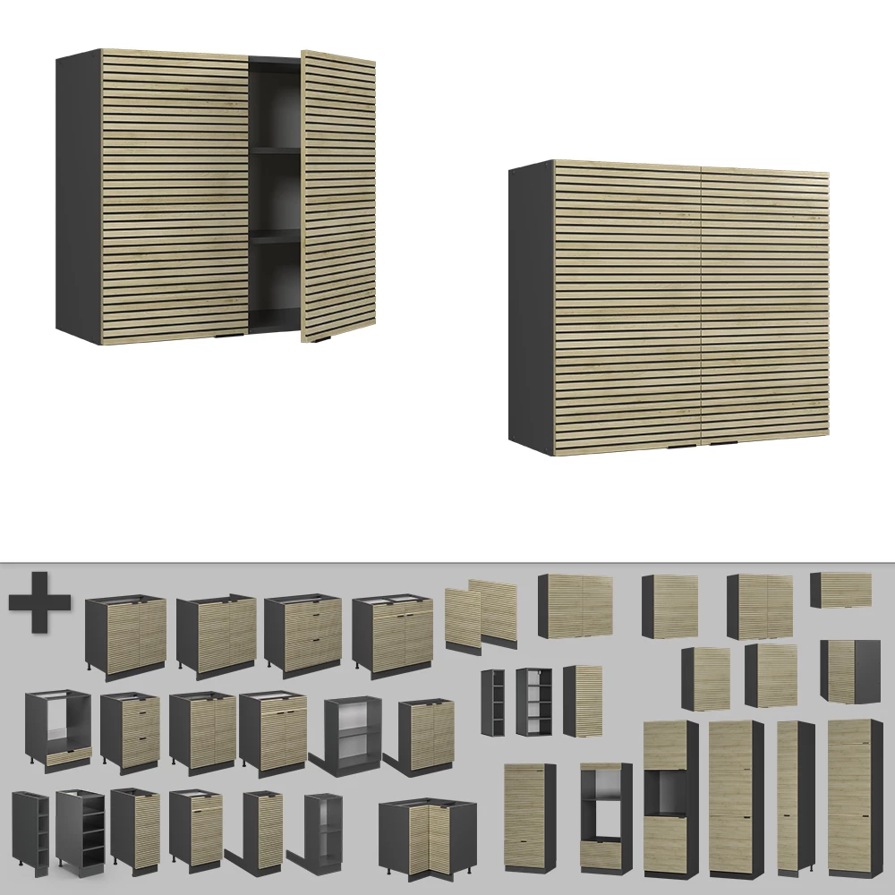 Nahaufnahme von Hängeschrank in Eiche Paneel, zeigt Textur/Details