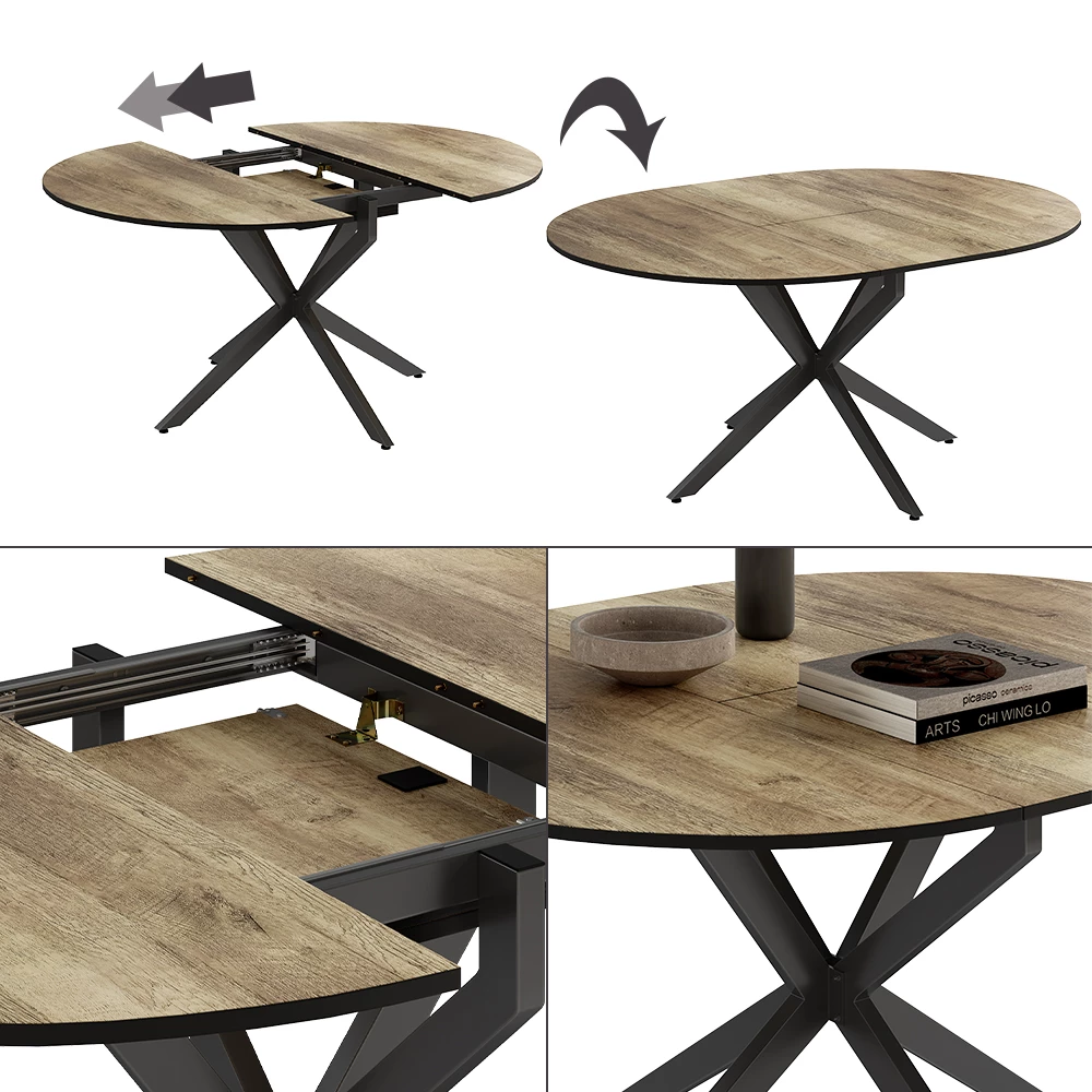 Vicco Masă de luat masa Negru rustic/stejar 120x76.5 cmextensibil, Loyd