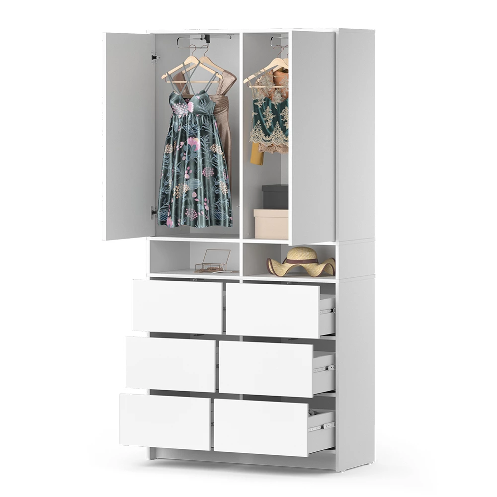 livinity® Kleiderschrank Weiß 98.6 x 200 cm mit Schubladen, Naara