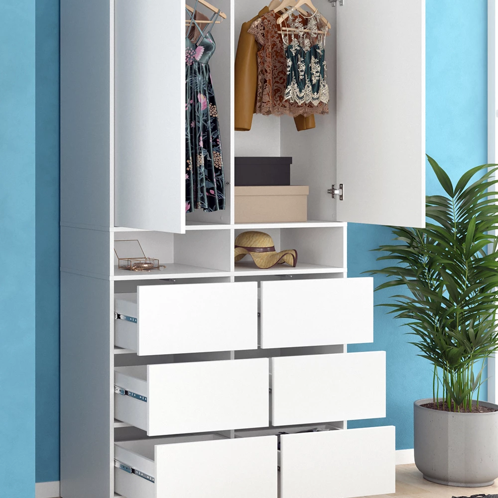livinity® Kleiderschrank Weiß 98.6 x 200 cm mit Schubladen, Naara