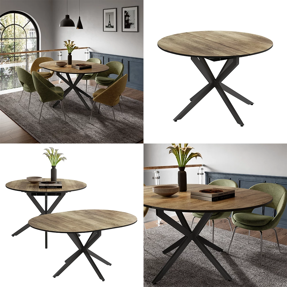 Vicco Masă de luat masa Negru rustic/stejar 120x76.5 cmextensibil, Loyd