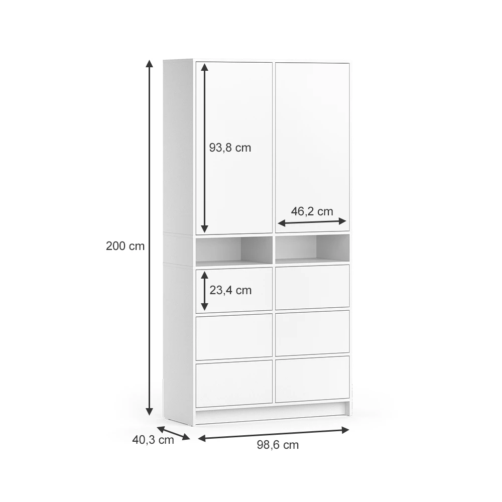 livinity® Kleiderschrank Weiß 98.6 x 200 cm mit Schubladen, Naara