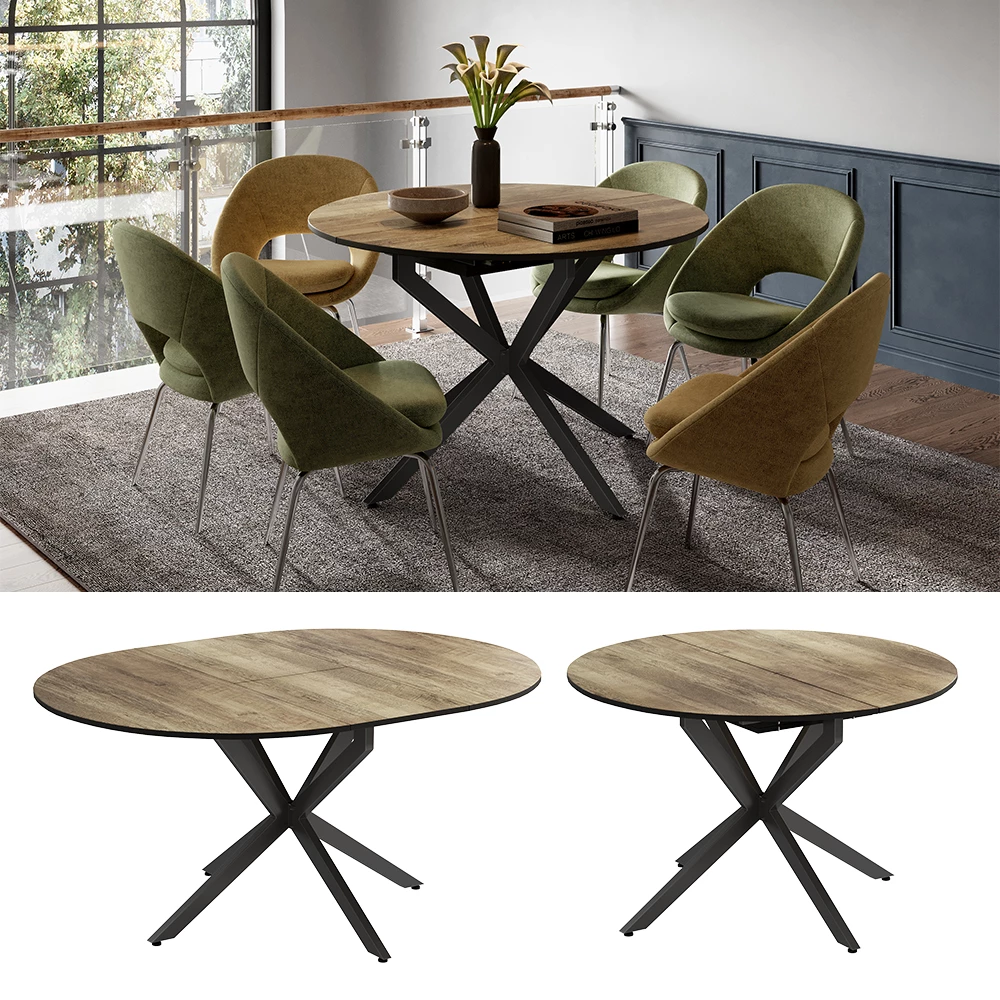 Vicco Eettafel Zwart/eiken rustiek 120 x 76.5 cm Uitschuifbaar, Loyd