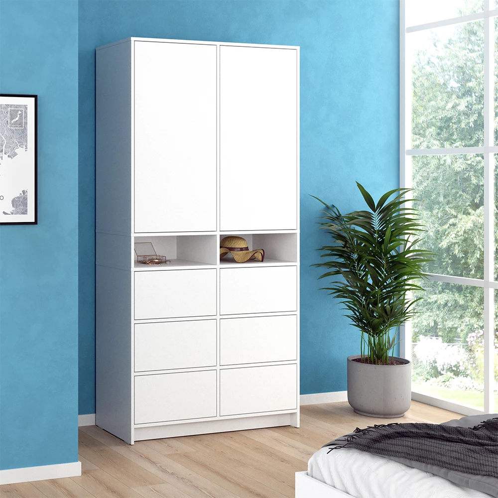 livinity® Kleiderschrank Weiß 98.6 x 200 cm mit Schubladen, Naara