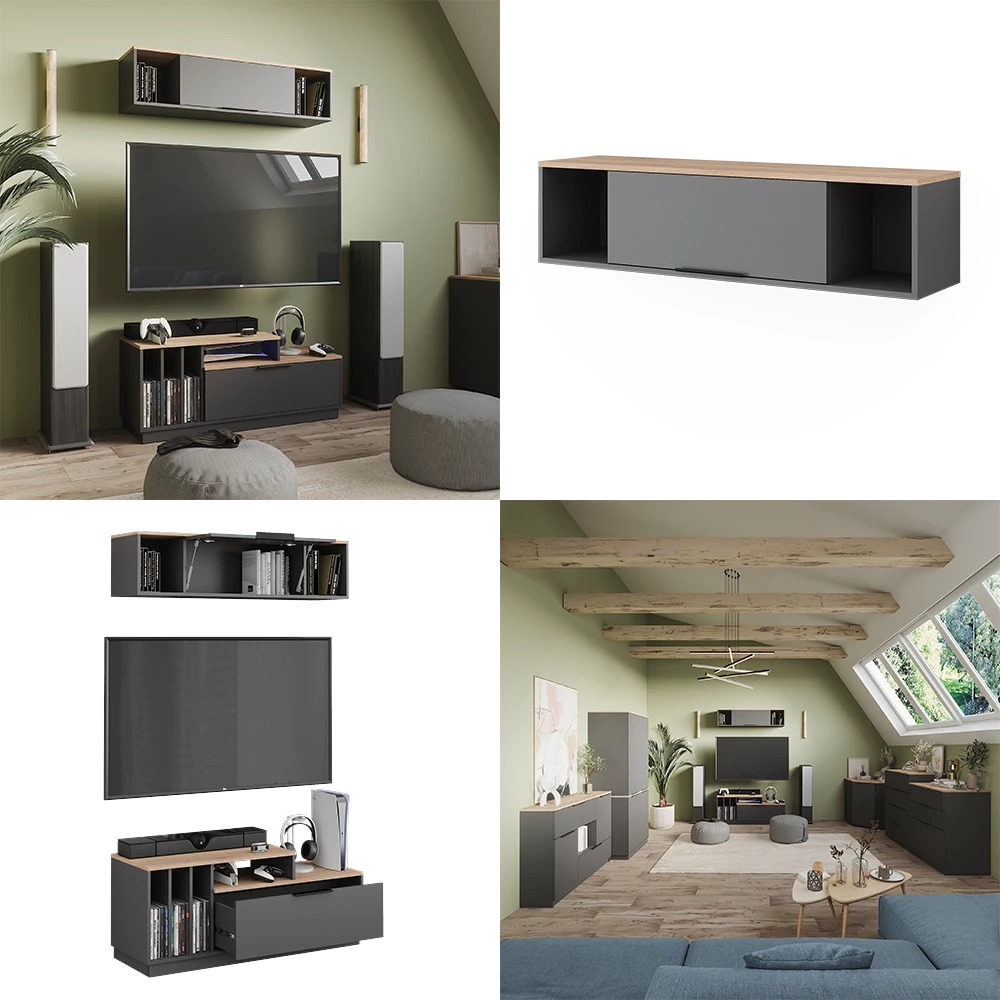 Wandregal Betti Anthrazit/Sonoma 120 x 30 cm livinity®