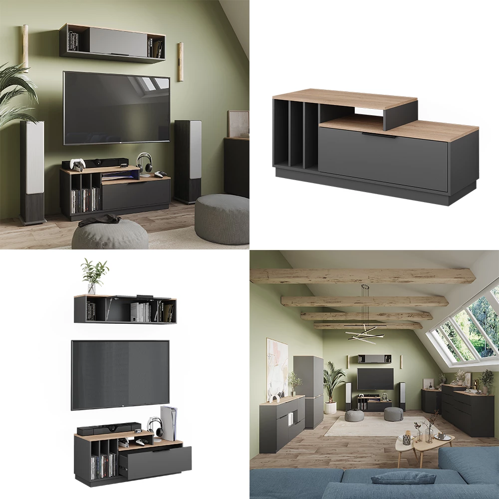 Lowboard Betti Anthrazit/Sonoma 120 x 49.9 cm mit 1 Tür livinity®