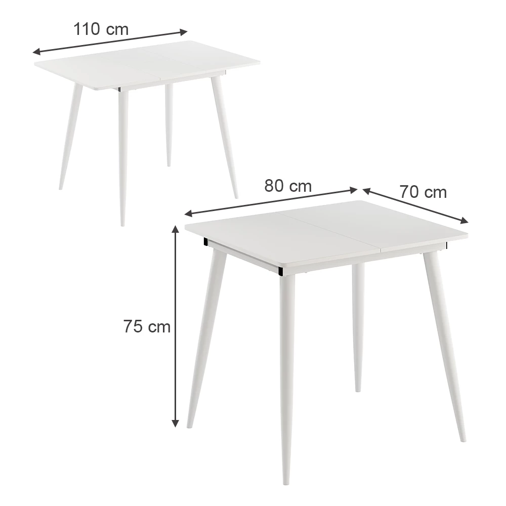 Matbord in Vit on white background with visible dimensions