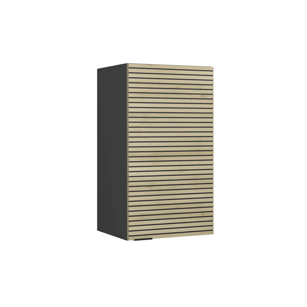 Küchenschränke  in Eiche Paneel auf weißem Hintergrund