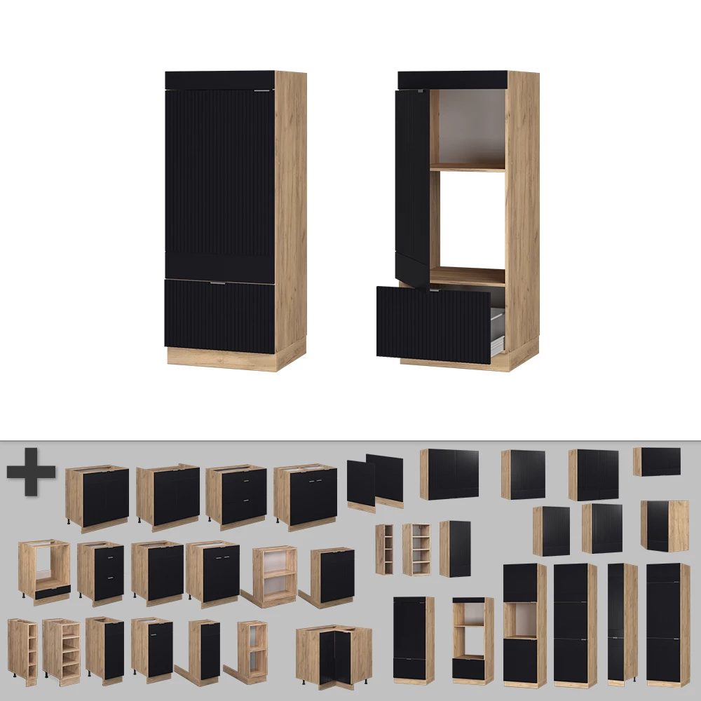 Nahaufnahme von Mikrowellenschrank in Schwarz gestreift, zeigt Textur/Details