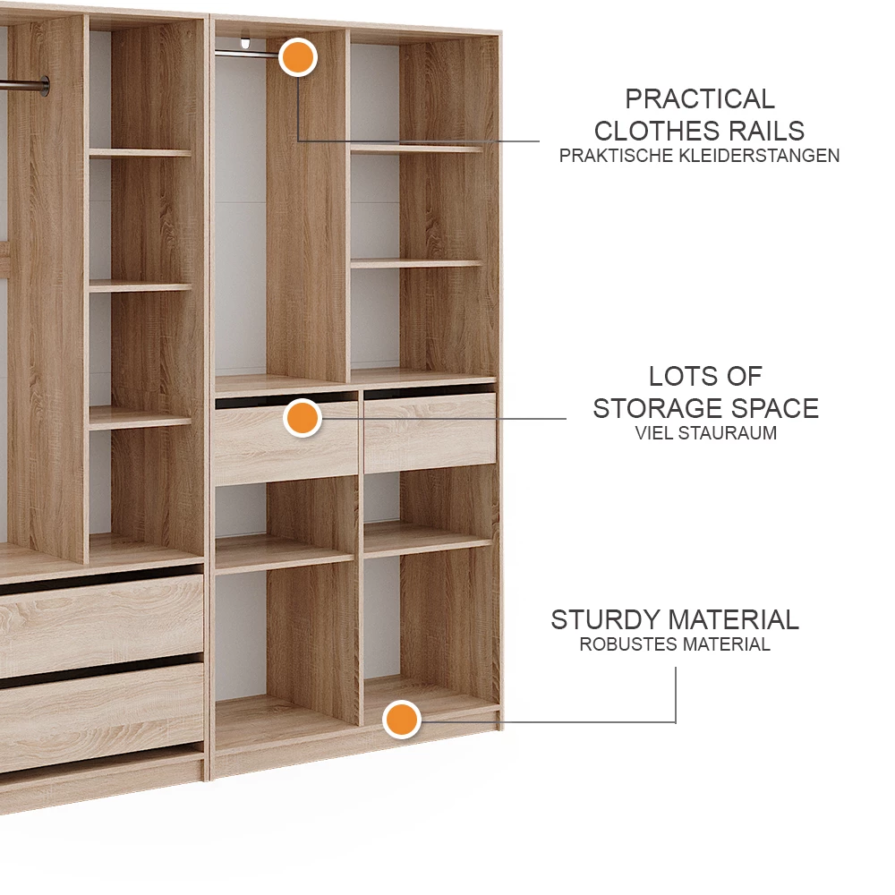 Vicco Garderobe Sonoma 100 x 200 cm Sæt med 2 stk., Elmo