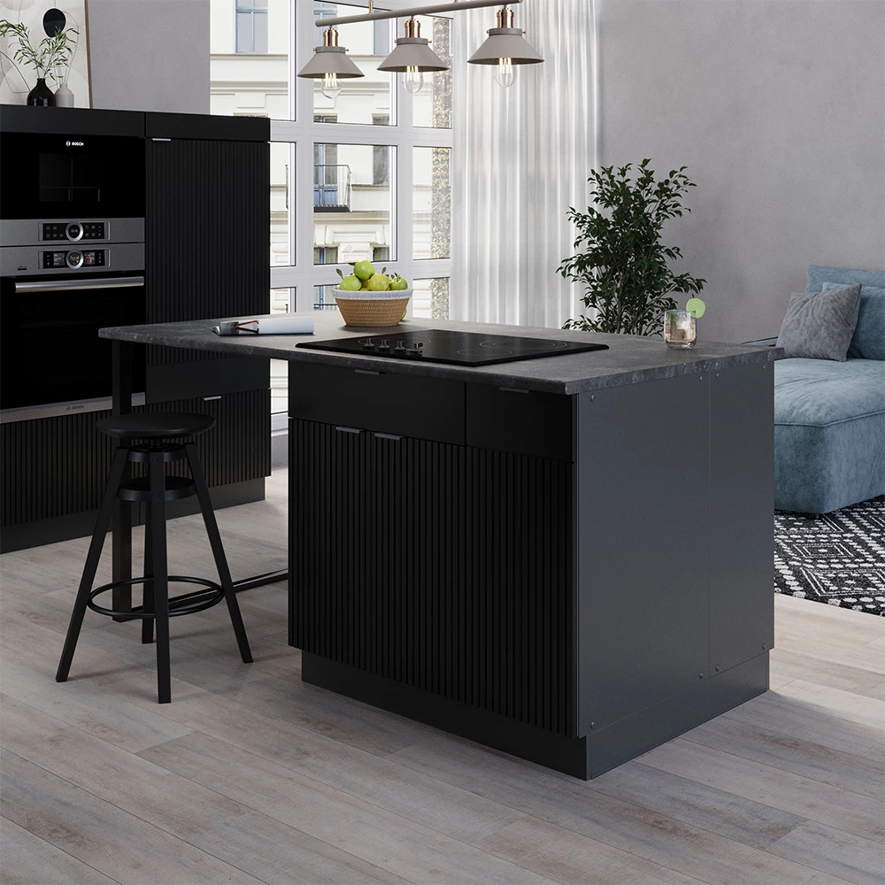 Vicco Îlot de cuisine "Fame-Line", Noir rayé, 90 cm sans plan de travail