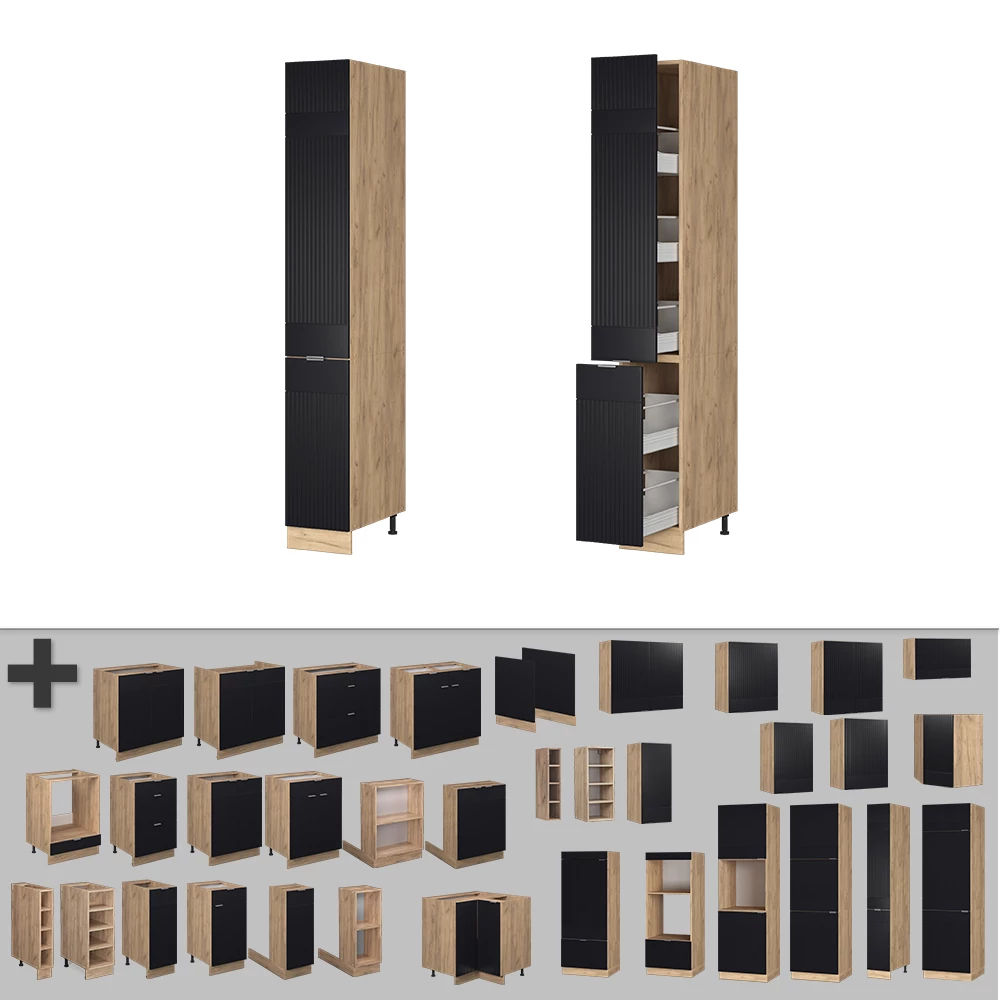 Nahaufnahme von Apothekerschrank in Schwarz gestreift, zeigt Textur/Details