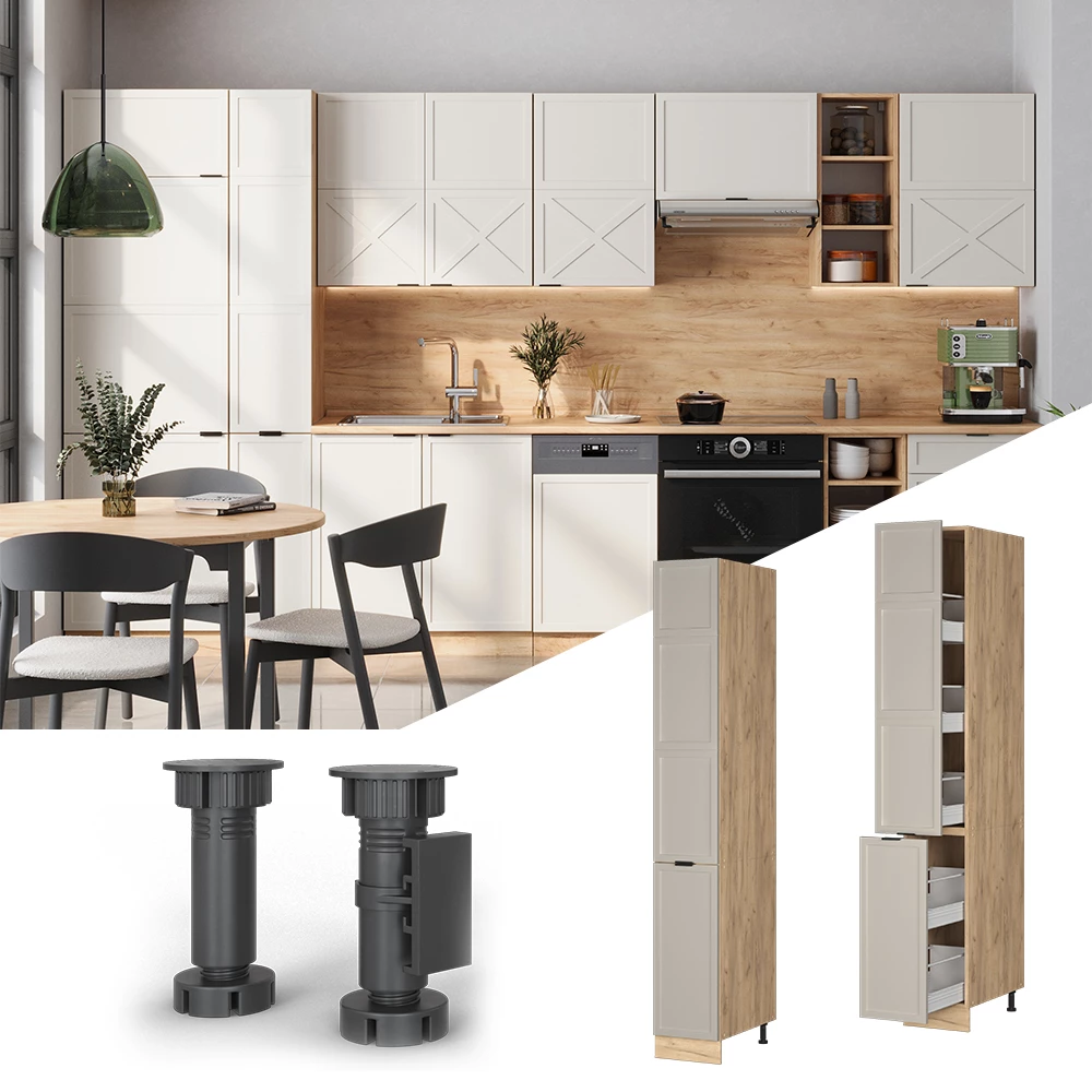 Apothekerschrank in GrauBeige, dargestellt im Ambiente und auf weißem Hintergrund