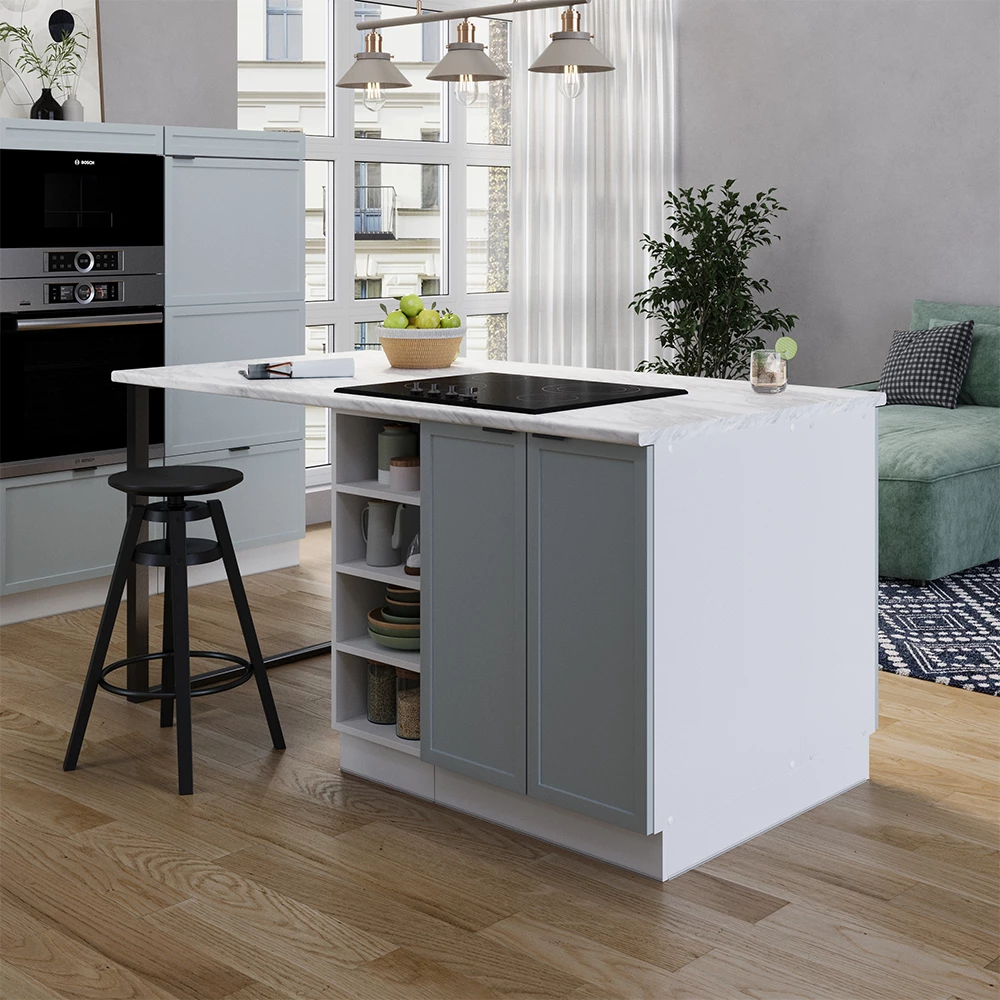 Vicco Isla de cocina "Fame-Line", Azul claro-gris, 90 cm sin encimera