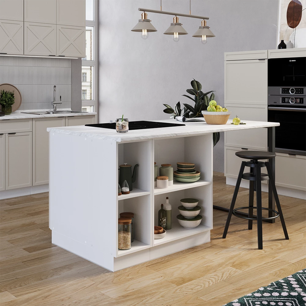 Vicco Kücheninsel "Fame-Line", GrauBeige, 90 cm mit Schublade, ohne Arbeitsplatte