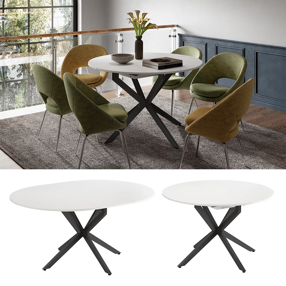 Vicco Étkezőasztal Fehér/fekete 120 x 76.5 cm Kiterjeszthető, Loyd