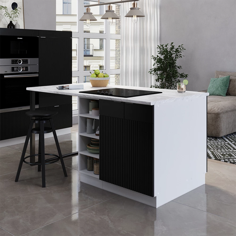 Vicco Isla de cocina "Fame-Line", Rayas negras, 90 cm sin encimera