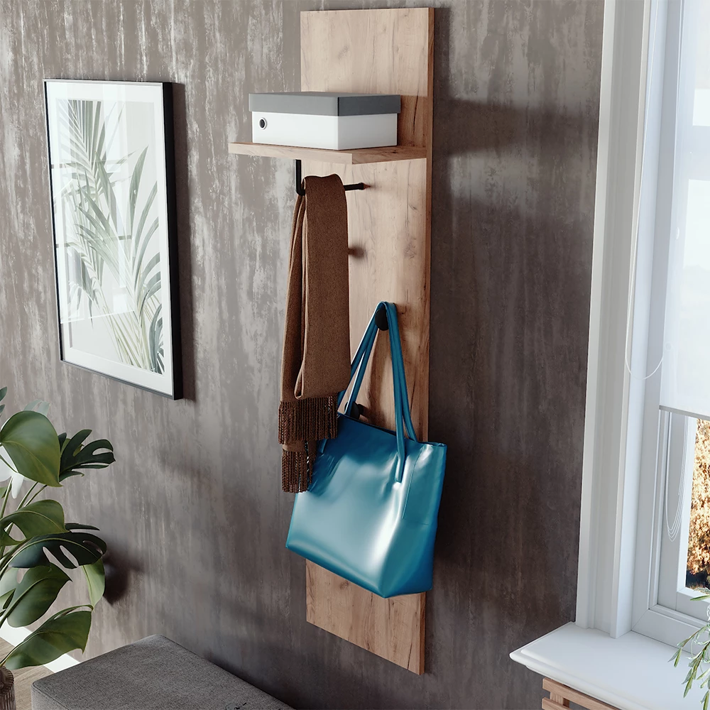 Wandgarderobe in Goldkraft Eiche auf weißem Hintergrund