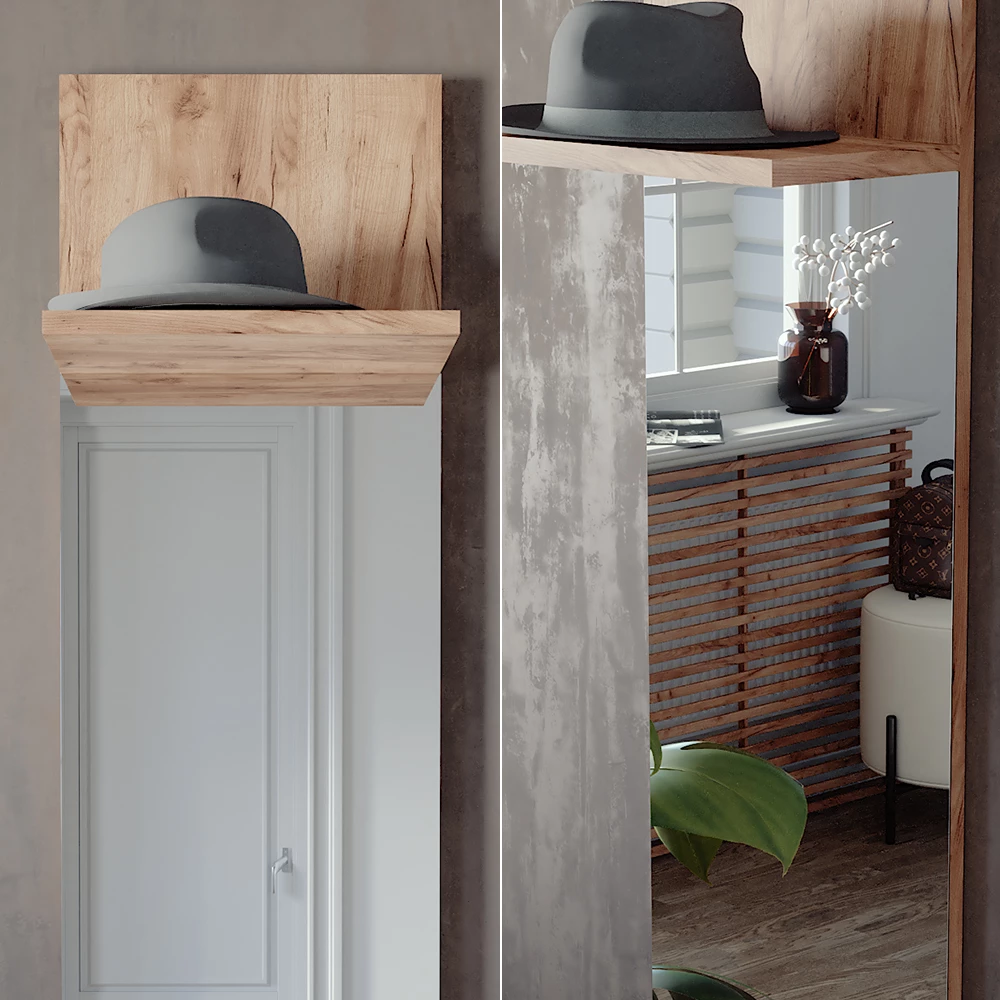 Nahaufnahme von Wandgarderobe in Goldkraft Eiche, zeigt Textur/Details