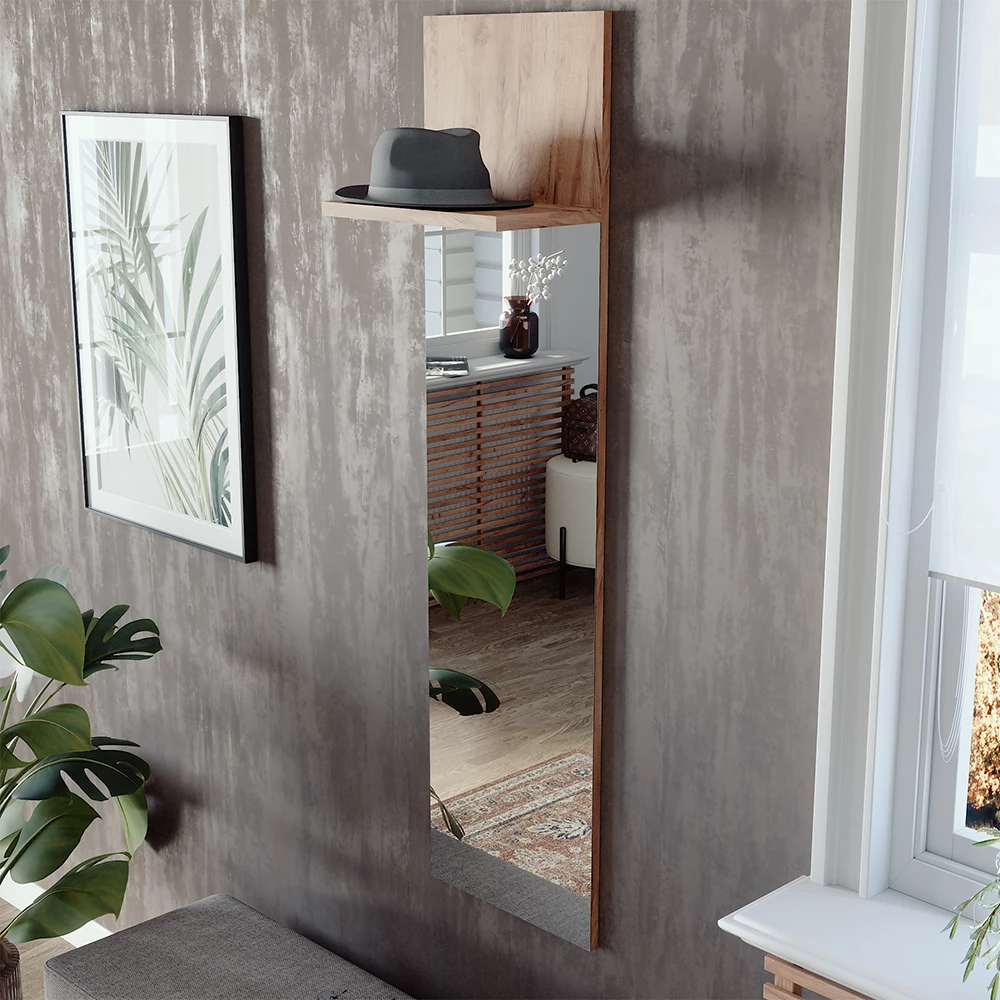 Wandgarderobe in Goldkraft Eiche, dargestellt im Ambiente mit Dekoration