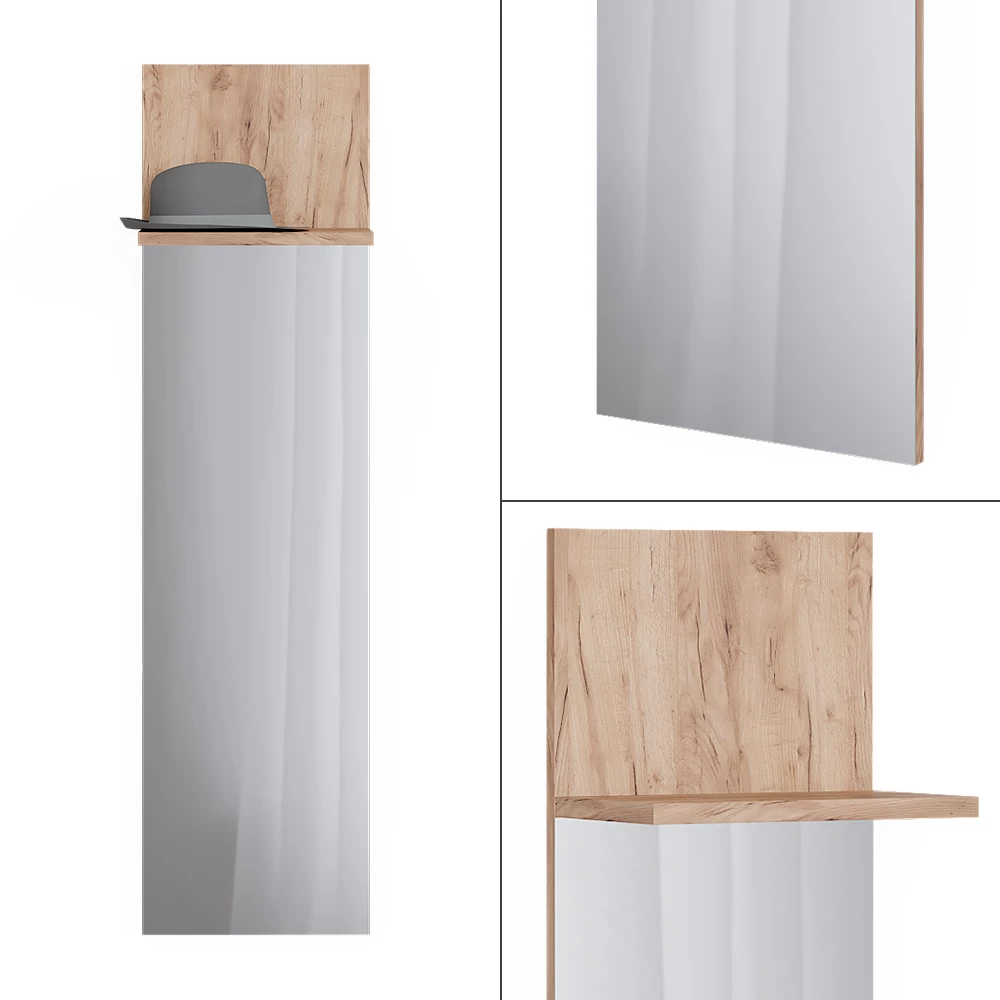 Nahaufnahme von Wandgarderobe in Goldkraft Eiche, zeigt Design- und Oberflächendetails