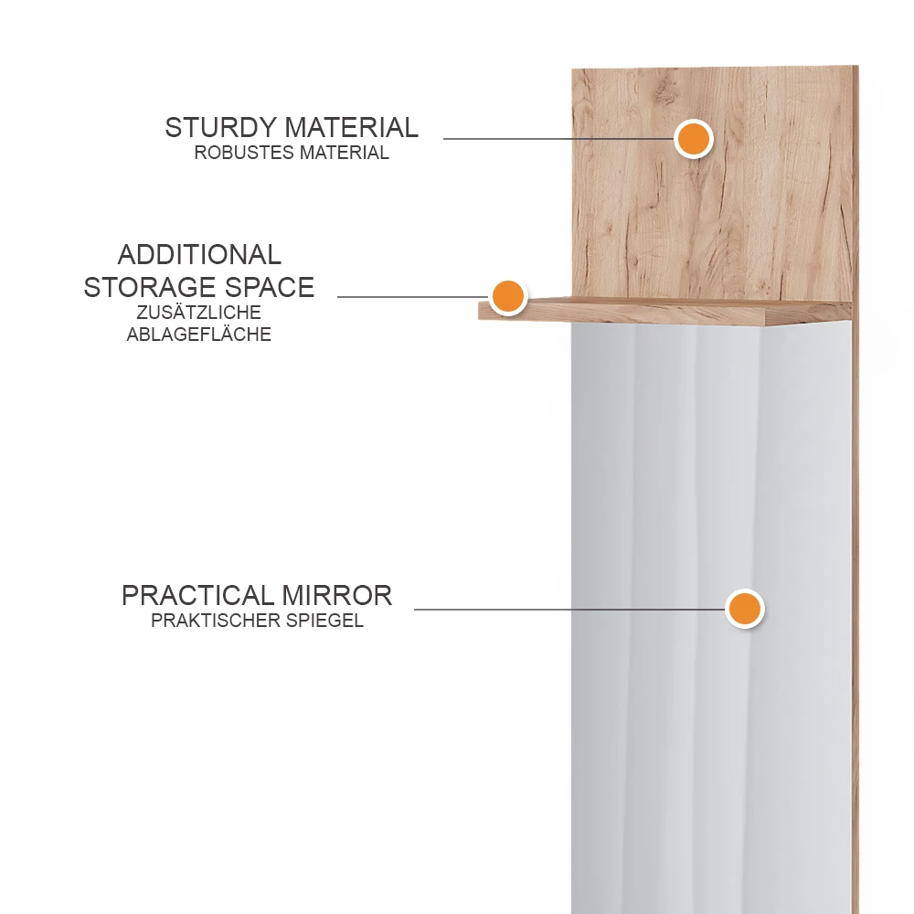 Wandgarderobe Siri Goldkraft Eiche 36 x 135 cm mit Spiegel livinity®