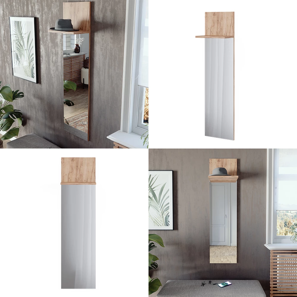 Wandgarderobe Siri Goldkraft Eiche 36 x 135 cm mit Spiegel livinity®