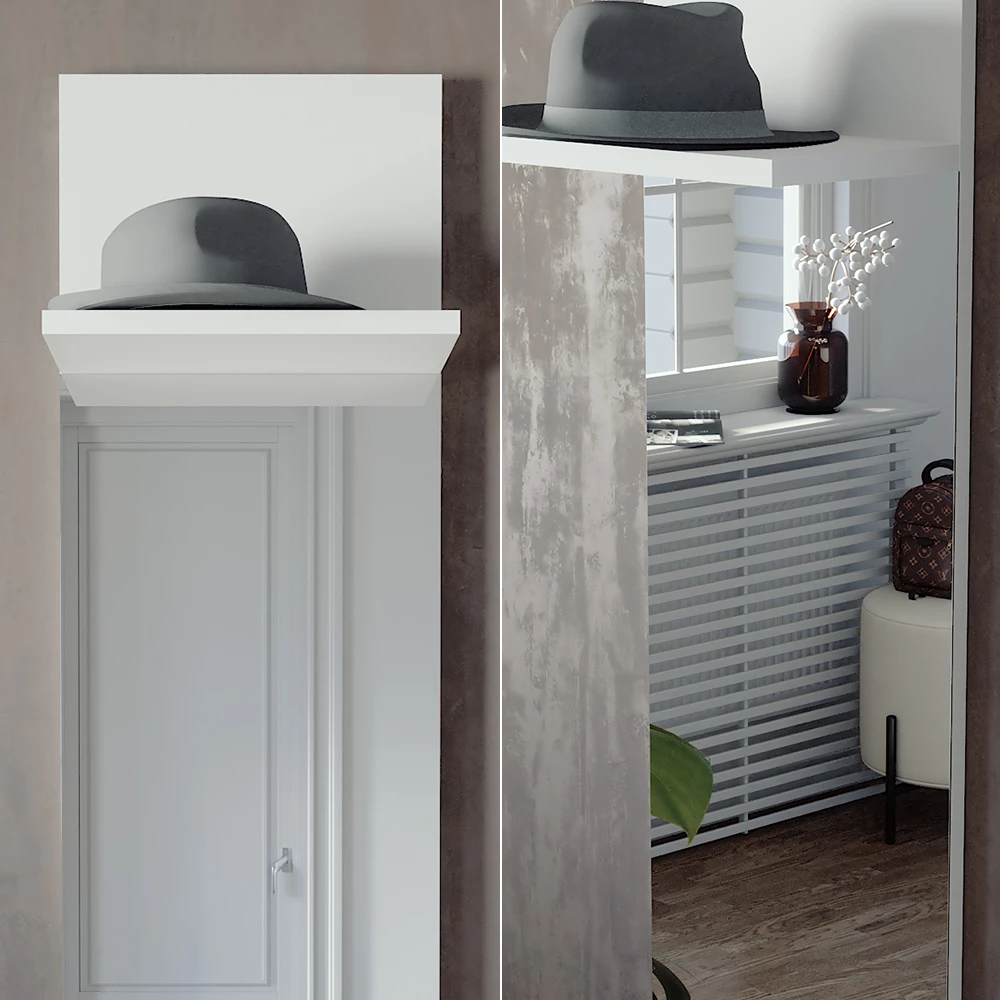 Nahaufnahme von Wandgarderobe in Weiß, zeigt Textur/Details