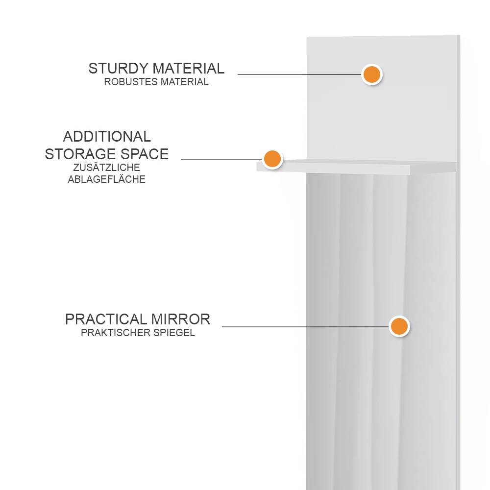 Wandgarderobe Siri Weiß 36 x 135 cm mit Spiegel livinity®