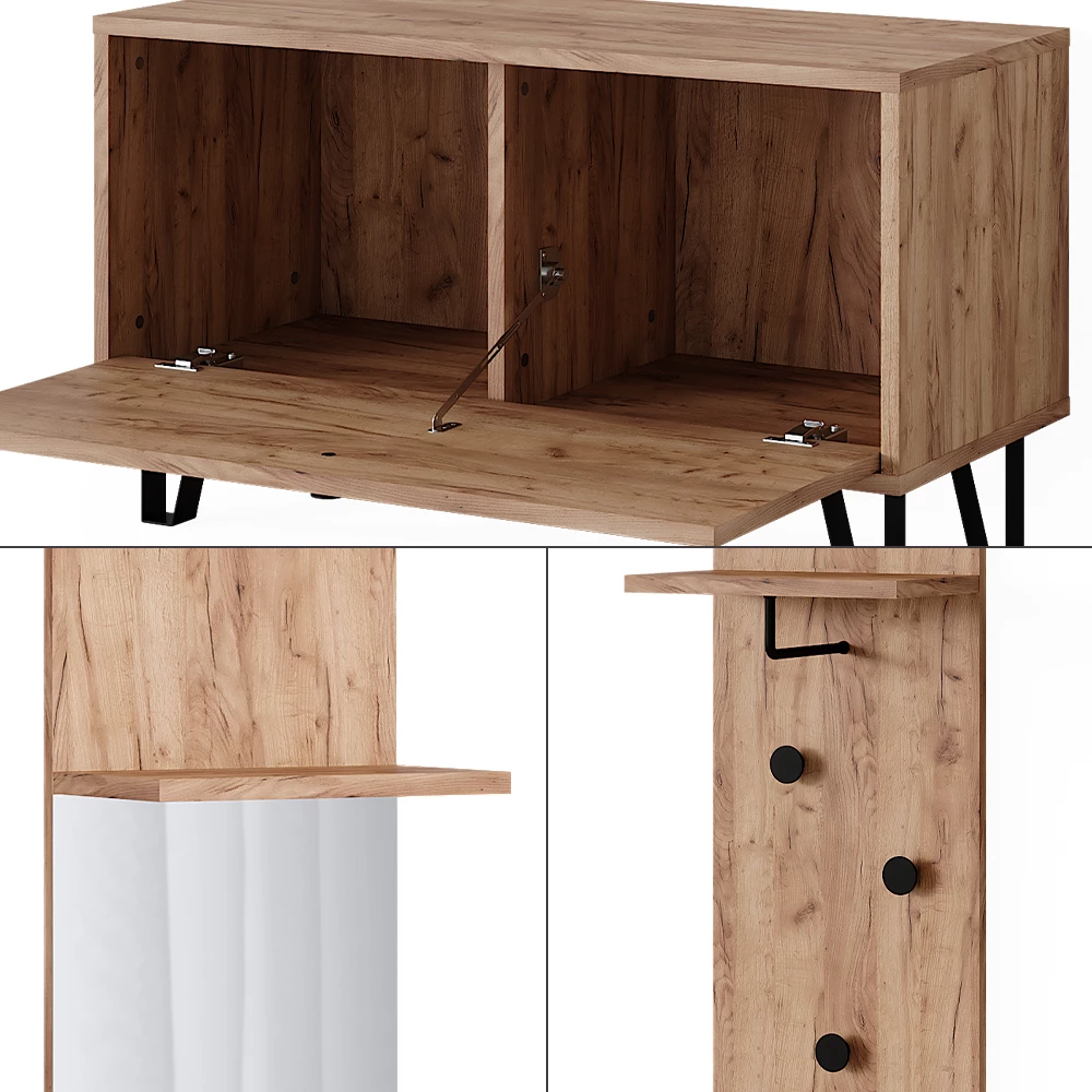 Nahaufnahme von Garderobenset in Goldkraft Eiche, zeigt Design- und Oberflächendetails