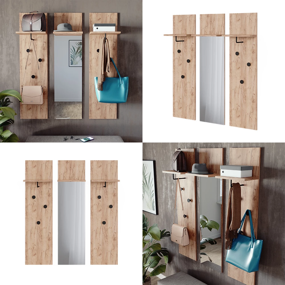 Wandgarderobe Siri Goldkraft Eiche Set mit 3 Wandgarderoben livinity®
