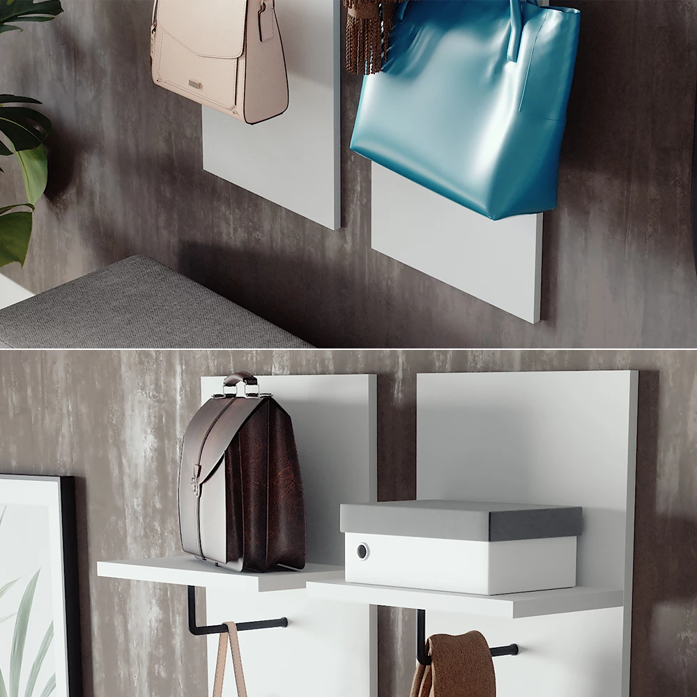 Nahaufnahme von Garderobe in Weiß, zeigt Textur/Details