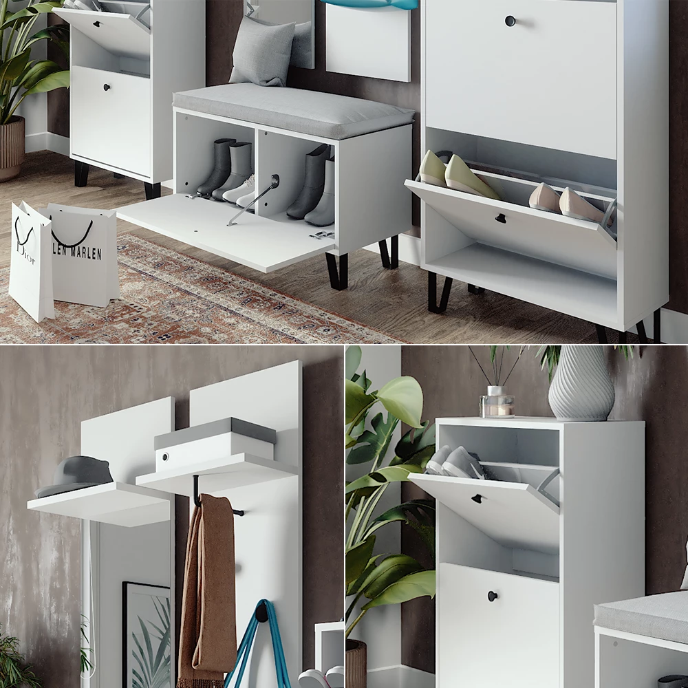 Nahaufnahme von Garderobenset  in Weiß, zeigt Textur/Details