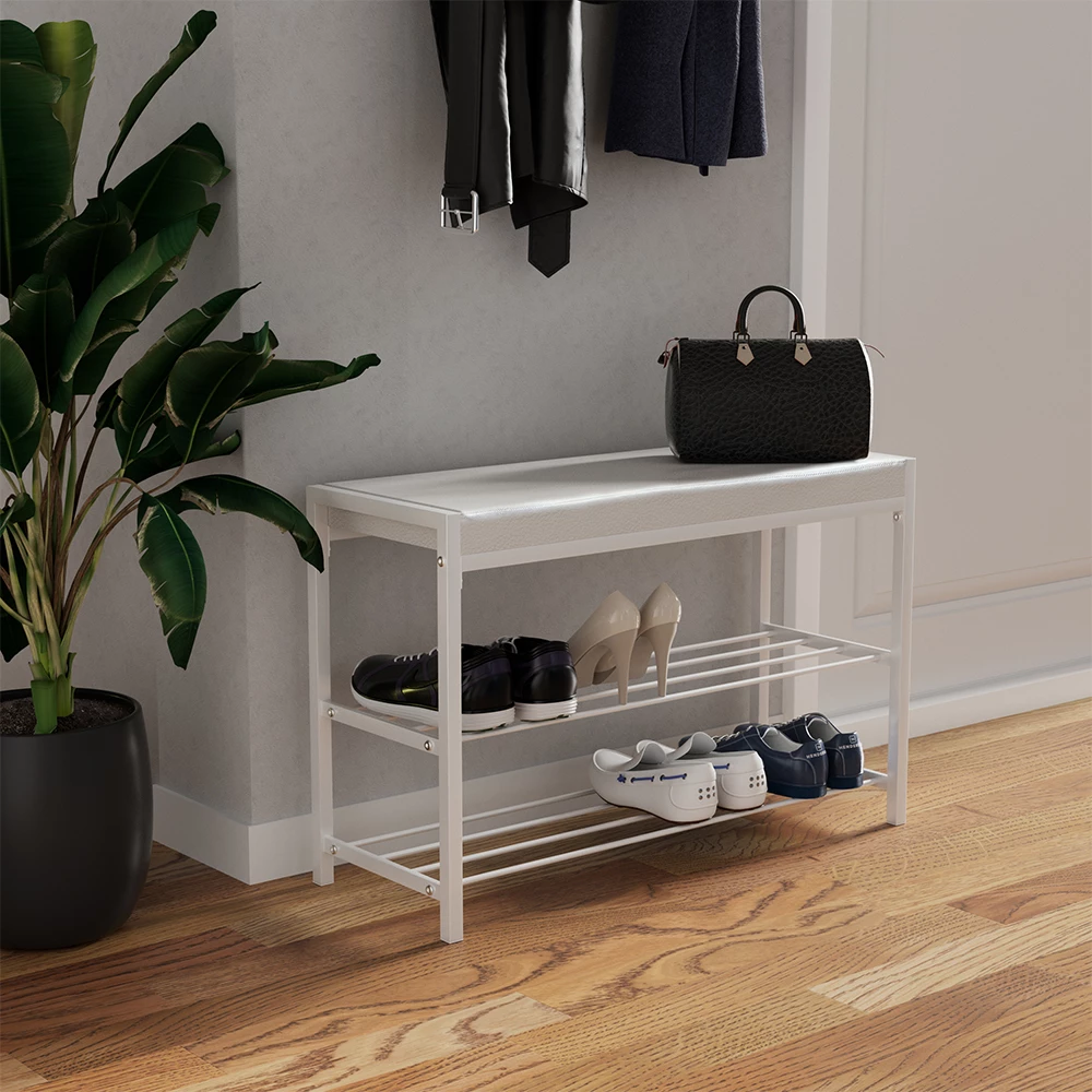 livinity® Schuhbank Weiß 80 x 52 cm, Borneo