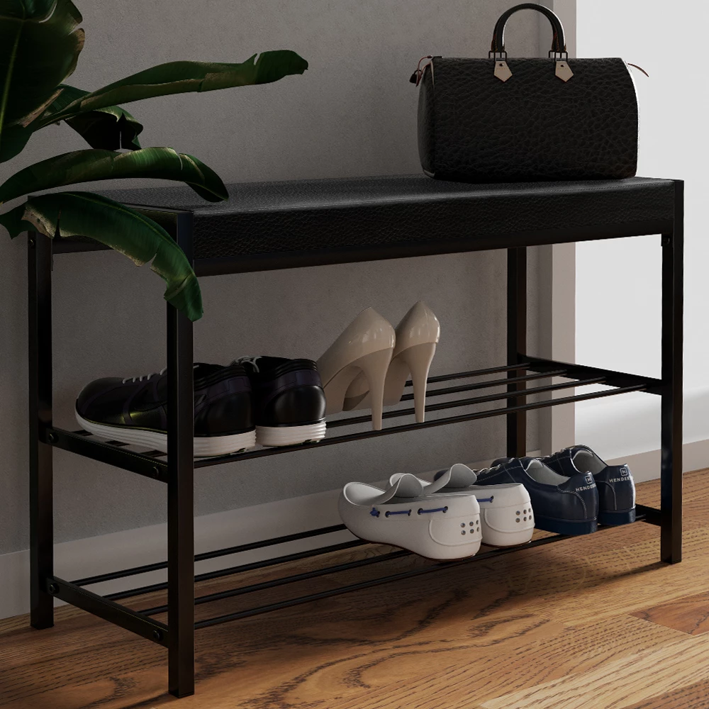 livinity® Schuhbank Schwarz 80 x 52 cm, Borneo
