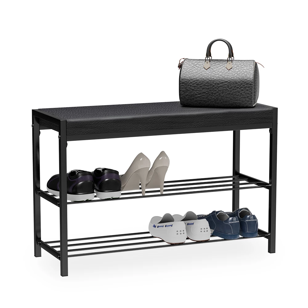 livinity® Schuhbank Schwarz 80 x 52 cm, Borneo