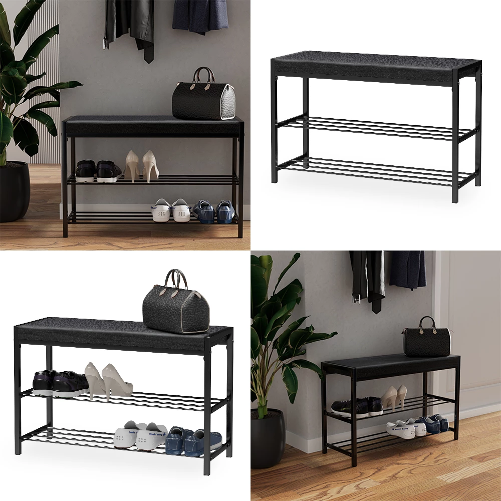 livinity® Schuhbank Schwarz 80 x 52 cm, Borneo