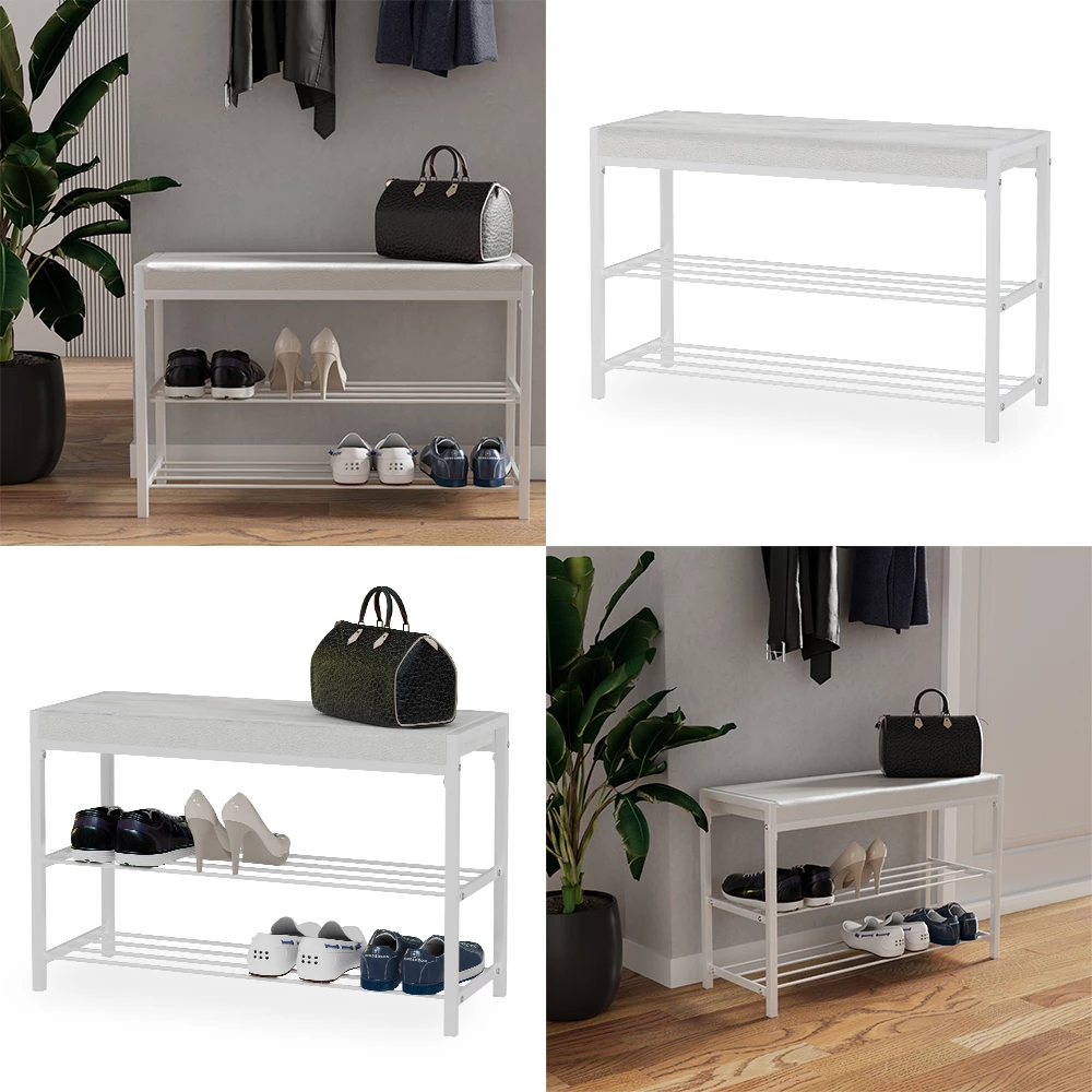 livinity® Schuhbank Weiß 80 x 52 cm, Borneo